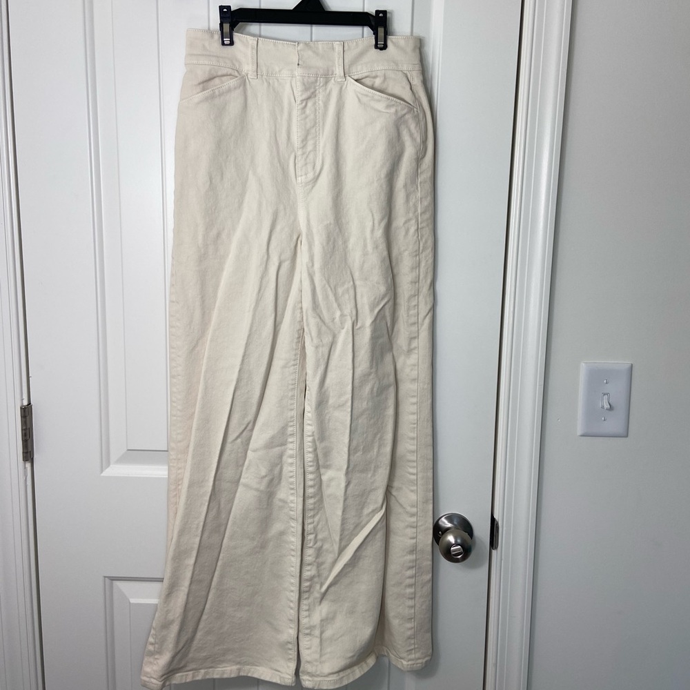 Ann Taylor women’s The Trouser cream light tan wide leg jeans pants‎ 0 petite